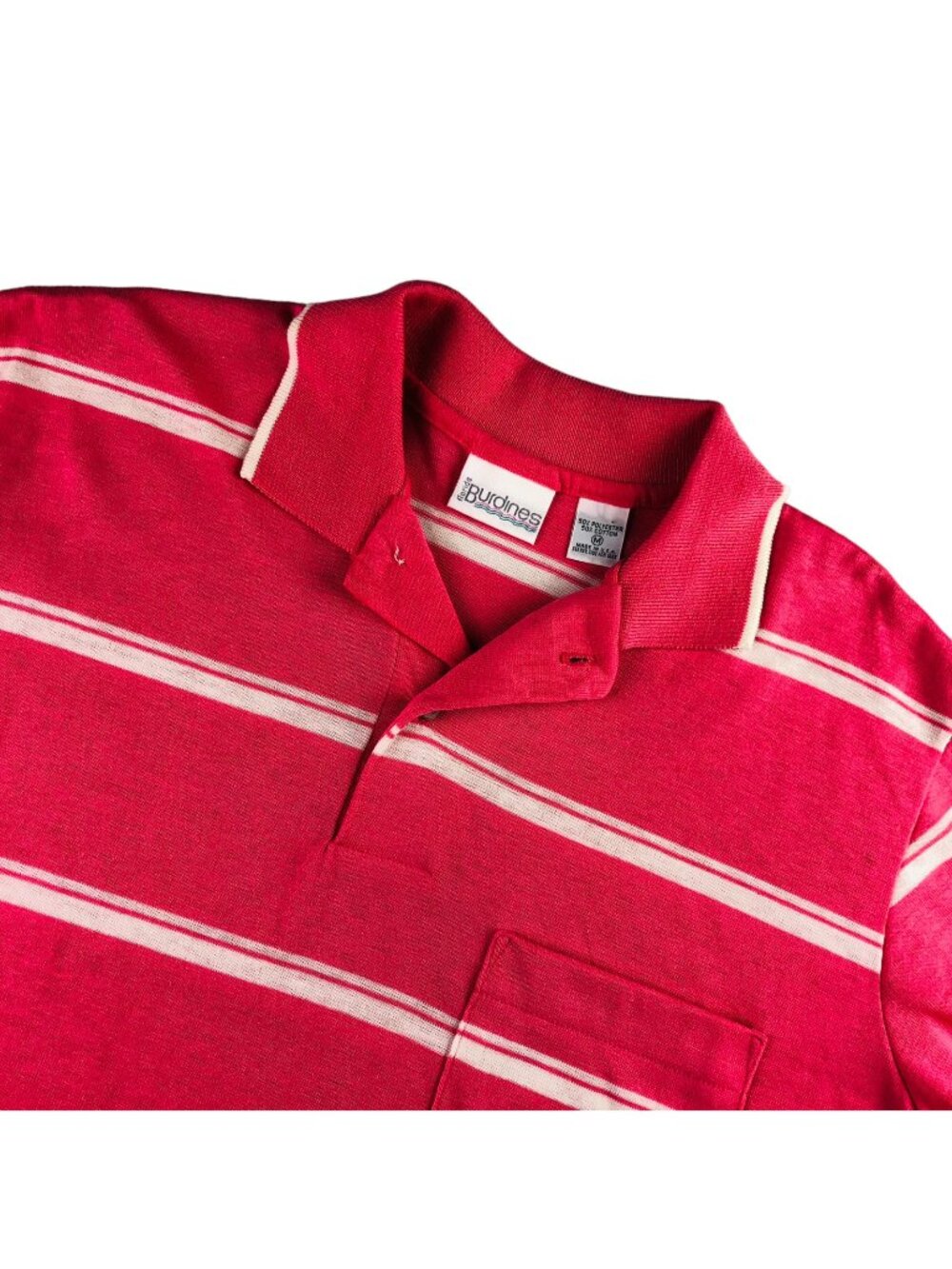 VTG Burdines Men's S/S Pocket Polo Shirt Pink/White Stripe • USA • Medium